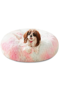 Western Home Faux Fur Dog Bed & cat Bed, Original calming Dog Bed for Small Medium Large Pets, Anti Anxiety Donut cuddler Round Warm Washable cat Bed for Indoor cats(24, Rainbow)