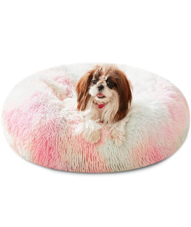 Western Home Faux Fur Dog Bed & cat Bed, Original calming Dog Bed for Small Medium Large Pets, Anti Anxiety Donut cuddler Round Warm Washable cat Bed for Indoor cats(24, Rainbow)