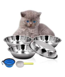 4 Pcs Stainless Steel Dog and Cat Food Dish/Bowls, Shallow Pet Dish, Extra Replacement Bowl -Metal Food and Water Dish, for Small Dogs and Cats,12oz (4 pcs)