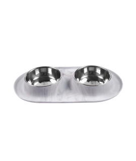 Messy Mutts Double Silicone Feeder with Stainless Bowls Non-Skid Food Dishes for Dogs for All Pets Dog Food Bowls Medium 1.5 cups Per Bowl Marble