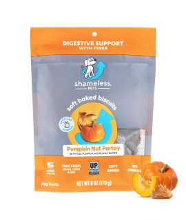 Shameless Pets Soft-Baked Dog Treats, Pumpkin Nut Partay - Natural & Healthy Dog Chews for Digestive Support with Fiber - Dog Biscuits Baked & Made in USA, Free from Grain, Corn & Soy - 1-Pack