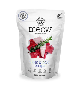 Meow Beef Hoki Freeze Dried Raw cat Food, Mixer, or Topper, or Treat - High Protein, Natural, Limited Ingredient Recipe 99 oz