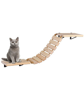 Purife Handcrafted Wall Mounted Cat Shelves, Cat Wall Furniture Set, Cat Wall Bridge Shelf & Perch, Cat Climbing Wall Steps Ladder Cat Hammock Bed