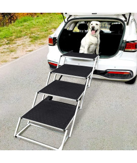 Widen Foldable Dog Car Stairs, Aluminum Frame 4 Steps Portable &Lightweight Pet Stairs, The Widest and Deepest Ladder on The Market, Nonslip Pet Ramp for Cars, Trucks and SUVs, Support 150 to 200 lbs