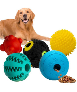Labeol Dog Treat Balls Toys chew Pet Puppy 5 Packs Non-Toxic Rubber Squeaky Food Ball Dog Tooth cleaning Bite-Resistant Play Ball for Small Medium Dogs