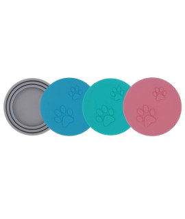 SLSON 4 Pack Pet Food Can Cover Set,Universal Silicone Cat Dog Food Can Lids 1 Fit 3 Standard Size Can Tops Covers
