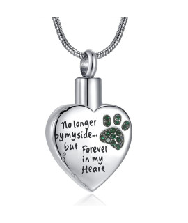 RIMZVIUX Pet Cremation Jewelry for Ashes Waterproof Dog Cat Urn Pet Memorial Gifts Ashes Necklace No Longer By My Side Forever in My Heart (Jade Green Paw)