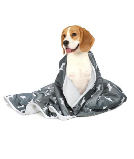 LUCKITTY Waterproof Dog& Cat Blankets,Suit UP to 35 Lbs Medium Pets,Dogly Print Washable Puppy Blanket for Couch,Car,Bed Protection,Reversible Fluffy Sherpa Fleece Plush Pet Throws,30Wx40L,Grey