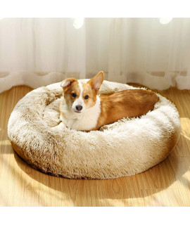 JMHUND Donut Dog Beds for Medium Dogs,Washable Large Dog Bed Calming Cuddler,Fluffy Round Pet Bed,Faux Fur Small Cat Bed.