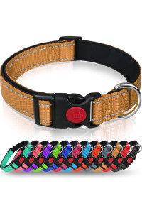 Taglory Reflective Dog collar with Safety Locking Buckle, Adjustable Nylon Pet collars for Small Dogs Female Male, S, Tan