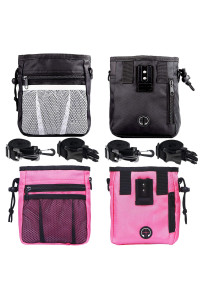 STMK 2 Pack Dog Treat Pouch, Dog Training Treat Pouch with Waist Shoulder Strap, 3 Ways to Wear, Easily Carries Toys, Kibble, Treats for Dog Walking, Dog Training, Puppy Training (Black and Pink)
