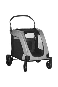 PawHut Pet Stroller Universal Wheel with Storage Basket Ventilated Foldable Oxford Fabric for Medium Size Dogs, Grey