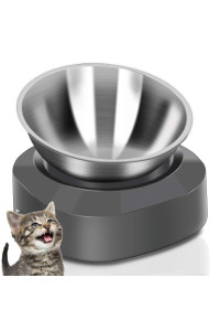 AYADA Raised Cat Food Bowl, Stainless Steel Cat Dish for Food Water Anti Vomiting Elevated with Stand Ergonomic Lifted Slanted Tilted 15 Angle Metal Single Kitty Kitten Wet Food Bowl Pet Bowl (Single)