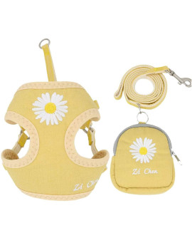 PETCARE Cute Small Dog Harness and Leash Set with Bags No Pull Daisy Dog Vest Harness Soft Breathable Mesh Puppy Dog Harness for Small Dogs Cats Spring Summer Yorkies Shih Tzu (Yellow,Small)