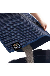 Gorilla Grip Honeycomb Cat Mat 35x24, Traps Litter, Two Layer Trapping Kitty Mats, Less Waste, Soft On Paws, Indoor Box Supplies and Essentials, Feeding Trap, Water Resistant on Floors, Navy