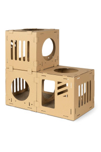 Navaris Modular Cardboard Cat House - DIY Corrugated Cardboard Configurable Play Tower Condo for Small Cats, Kittens, Rabbits - 3 Cubes