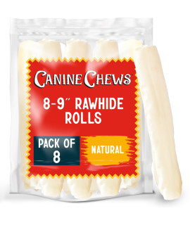 8-9 Extra Thick Long Lasting Rawhide Retriever Rolls for Large Dogs Aggressive Chewers with Savory Beef Taste (8 Pack)