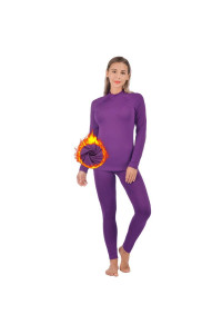 qualidyne WomenAs Thermal Underwear Ultra-Soft Base Layer Long Johns Set Winter Sports Top and Bottom Suits Purple