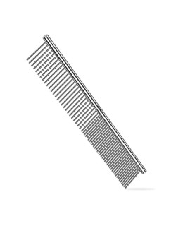 ROPO Dog Comb for Removing Matted Fur - Pet Dematting Comb with Rounded Teeth and Non-Slip Grip Handle - Prevents Knots and Mats for Long and Short Haired Pets (Round handle, Bright Silver)