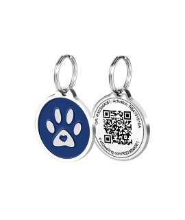 Pet Dwelling Premium QR Code Pet ID Tags - Dog Tags and Cat Tags, Connect to Online Pet Profile, Receive Instant Scanned Tag Location Email Alert(Blue Paw)