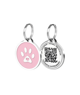 Pet Dwelling Premium QR Code Pet ID Tags - Dog Tags and Cat Tags, Connect to Online Pet Profile, Receive Instant Scanned Tag Location Email Alert(Pink Paw)