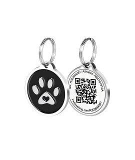 Pet Dwelling Premium QR Code Pet ID Tags - Dog Tags and Cat Tags, Connect to Online Pet Profile, Receive Instant Scanned Tag Location Email Alert(Black Paw)