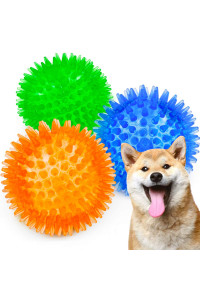 SHARLOVY Squeaky Balls for Dogs Small, Fetch Balls for Dogs Rubber 3 Pack Bright Colors TPR Puppy Toys Dog Toy Balls Dog Squeaky Toys Spike Ball Dog Chew Toys for Small (Set of 3, Multi)