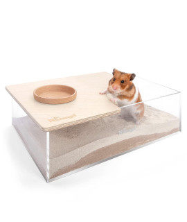 Niteangel Small Animal Sand-Bath Box: - Acrylic Critter's Sand Bath Shower Room & Digging Sand Container for Hamsters Mice Lemming Gerbils or Other Small Pets (Rectangle, Birch-Wood)