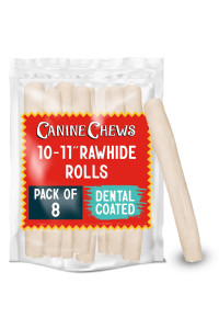 Canine Chews 10-11 Dental Coated Jumbo Rawhide Retriever Rolls (8 Pack) - Breath Freshening & Long Lasting Dental Chews for Dogs Large Size - Teeth Cleaning Dog Treats for Aggressive Chewers