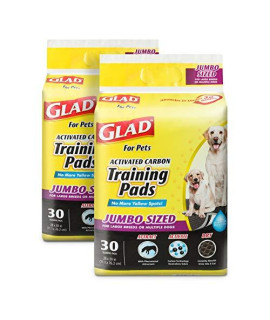 Glad for Pets JUMBO-SIZE Charcoal Puppy Pads Black Training Pads That ABSORB & Neutralize Urine Instantly New & Improved Quality Puppy Pee Pads, 30 Count - 2 Pack (60 Pads Total)
