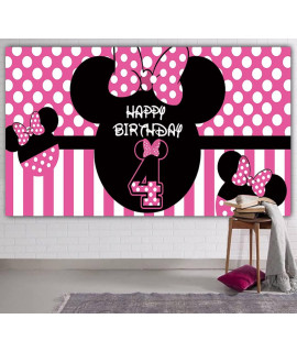 Minnie 4th Birthday Backdrop, Minnie 4th Birthday Banner Party Supplies, Minnie 4th Birthday Decorations, Fourth Birthday Photography Background (66 x 33 ft)