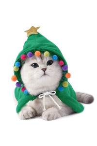 ANIAC Pet Dog Christmas Costume Puppy Cloak with Star and Pompoms Cat Santa Cape with Hat Winter Dog Outfit for Cats and Small Dog (Small, Green)
