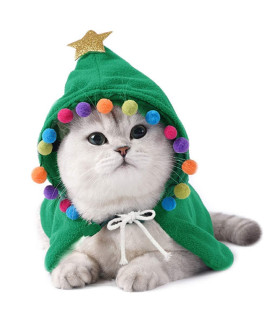 ANIAC Pet Dog Christmas Costume Puppy Cloak with Star and Pompoms Cat Santa Cape with Hat Winter Dog Outfit for Cats and Small Dog (Small, Green)