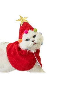 ANIAC Pet Dog Christmas Costume Puppy Xmas Cloak with Star and Pompoms Cat Santa Cape with Santa Hat Red Doggy Outfit Winter Cat Clothes for Kitten and Small to Medium Sized Dog (Large, Red)