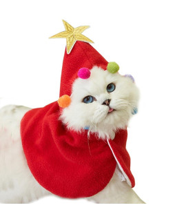 ANIAC Pet Dog Christmas Costume Puppy Xmas Cloak with Star and Pompoms Cat Santa Cape with Santa Hat Red Doggy Outfit Winter Cat Clothes for Kitten and Small to Medium Sized Dog (Large, Red)
