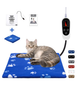 Rest-Eazzzy Pet Heating Pad Indoor, Dog Heating Pad Mat with Removable Cover, with 5-Level Timer 5-Level Temperature, Electric Pet Warming Mat for Cat Dog Automatic Power-Off (Blue, 18 X 18)