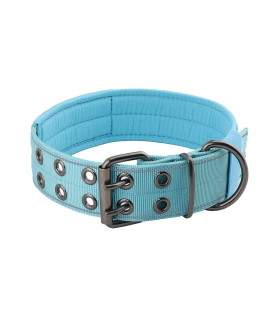 Yunleparks Tactical Dog Collar Reflective Nylon Dog Collar Heavy Duty Dog Collar with Metal Pin Buckle for Medium Large Dogs(XL,Sky Blue)