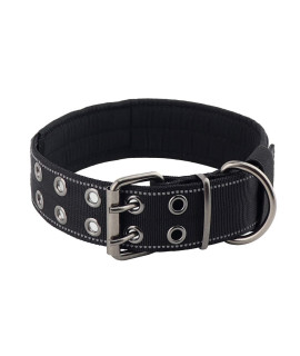 Yunleparks Tactical Dog Collar Reflective Nylon Dog Collar Heavy Duty Dog Collar with Metal Pin Buckle for Medium Large Dogs(XL,Black)