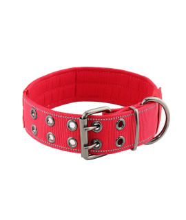 Yunleparks Tactical Dog Collar Reflective Nylon Dog Collar Heavy Duty Dog Collar with Metal Pin Buckle for Medium Large Dogs(XL,Red)