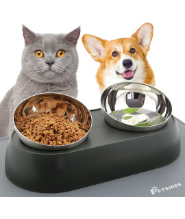Elevated Cat Food Bowls with Silicone Feeding Mat for Cats, Kittens, Small Dogs - Anti-Stress Raised Stainless Steel Pet Bowl Dishwasher-Safe Food & Water Dish Slow Feeder for Whisker Fatigue