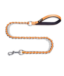 TSPRO Chew Proof Dog Leash Stainless Steel Dog Leash Metal Chain Training Dog Leash with Soft Handle for Medium Large Dog(4MM,Orange)
