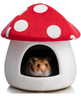 Hollypet Warm Small Pet Animals Bed Dutch Pig Hamster Nest Hedgehog Rat Chinchilla Guinea Habitat Mini House, Red Mushroom