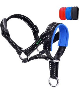 Dog Head Halter with Reflective Safety Strap Stop Dog's Pulling, Dog Head Collar for Small Medium Large Dogs(S,Blue)