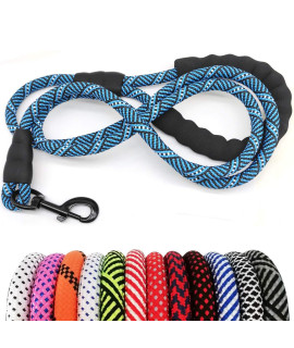 MayPaw Heavy Duty Rope Dog Leash, 3/4/5/6/7/8/10/12/15 FT Nylon Pet Leash, Soft Padded Handle Thick Lead Leash for Large Medium Dogs Small Puppy Blue Black