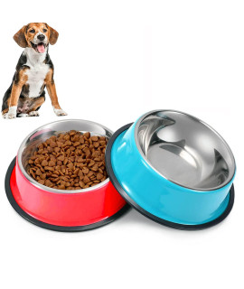 SUOXU Dog Bowl,Stainless Steel Dog dishes,Non-Slip Dog Feeding Bowls Metal Dog Bowls,Medium Dog Food Bowl and Water Bowls,Pack of 2