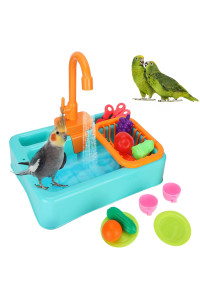 iFcOW Bird Bathtub, Pet Bird Multi-Functional Bathtub Automatic Parrots Bathroom Bird Shower Tub with Toy