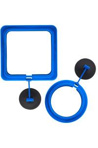 OIIKI 2 Pack Fish Feeding Ring, Aquarium Fish Floating Food Feeder, Square and Round Feeder Circle with Suction Cup(Blue)