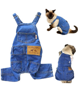 CAISANG Dog Shirts Clothes Dog Denim Overalls, Fashion Pet Jean Overalls Apparel, Comfortable Puppy Costumes for Small Medium Dogs&Cat, Dog Denim Shirts, Shirt & Pant Sets, Pets Outfits (L)