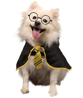 Coomour Dog Halloween Costume Wizard Pet Shirt Funny Cat Clothes for Dogs Cats Clothing Outfits with Glasses (Large,Yellow)