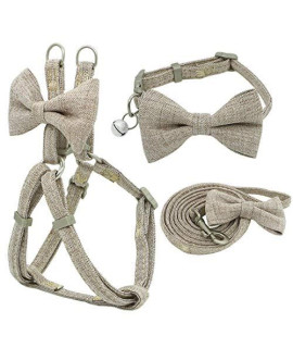 ZIYUAN Dog Collar Dog Harness Leash Collar Set Adjustable Soft Cute Bow Double Layer Dog Harness for Small Medium Pet Collar Leash Outdoor Walking,Khaki,M-1.5Cm